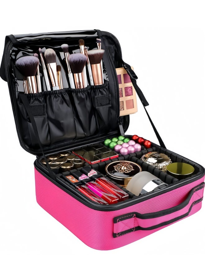 حقيبة مكياج للسفر، حقيبة مكياج محمولة للنساء، حقيبة تنظيم أدوات التجميل الاحترافية، حقيبة تخزين للفنانين مع فواصل قابلة للتعديل، فرش، أدوات تجميل، مجوهرات، إكسسوارات رقمية - Image 1